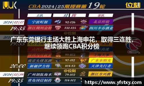 广东东莞银行主场大胜上海申花，取得三连胜，继续领跑CBA积分榜